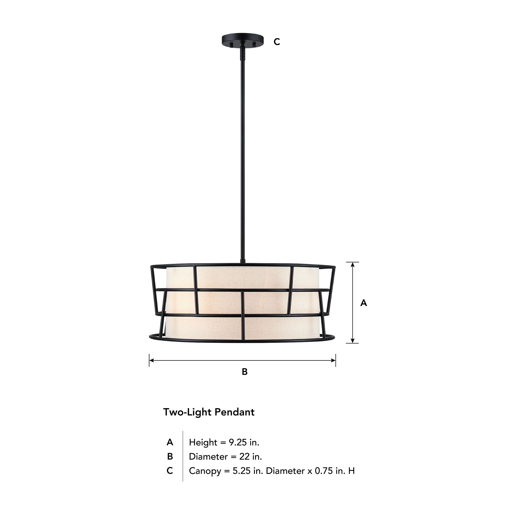 Aria Falls 60 Watt 3-Light Matte Black Drum Pendant with Fabric Shade