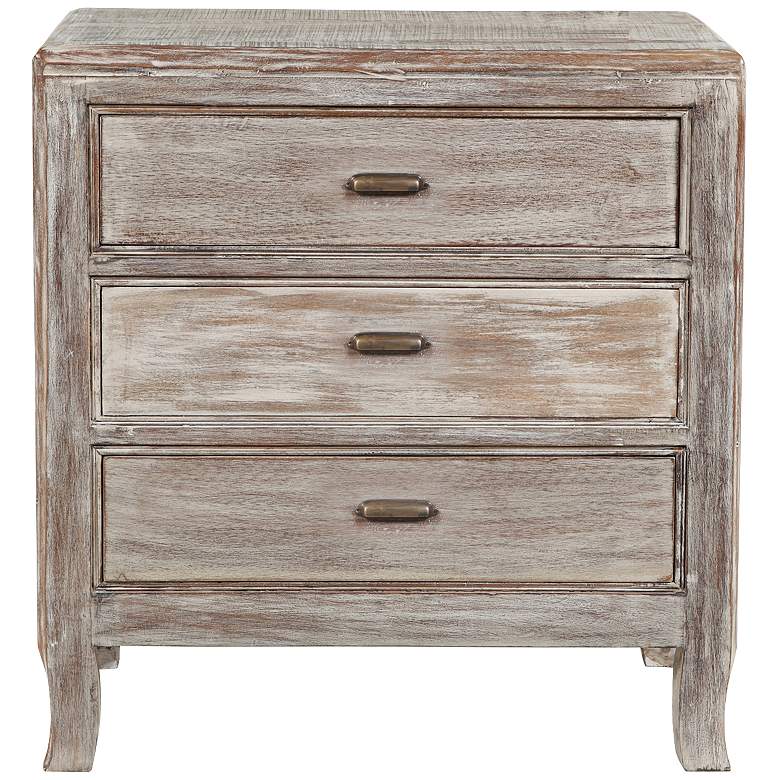 Image 1 Aria Hand-Finished Distressed Wood 3-Drawer Nightstand