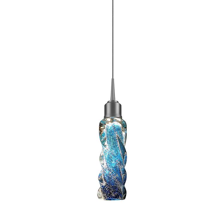 Image 1 Aria LED Pendant - Matte Chrome Finish - Blue Glass Shade