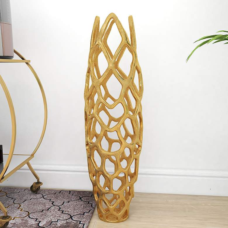 Image 1 Arial II Metallic Gold Metal 31" High Decorative Coral Vase