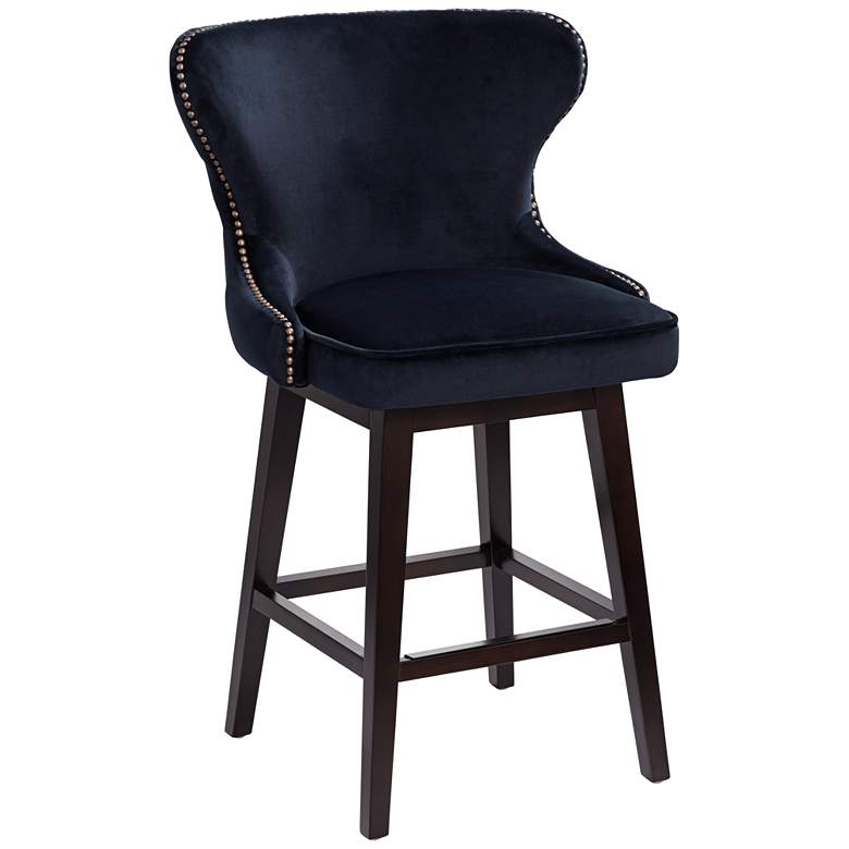 Image 2 Ariana 25 1/2 inch Brass Trimmed Navy Blue Swivel Counter Stool