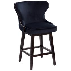Ariana 25 1/2&quot; Brass Trimmed Navy Blue Swivel Counter Stool