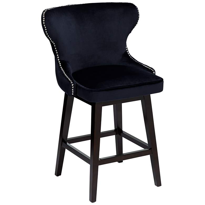 Image 1 Ariana 25 1/2 inch Silver Trimmed Navy Blue Swivel Counter Stool