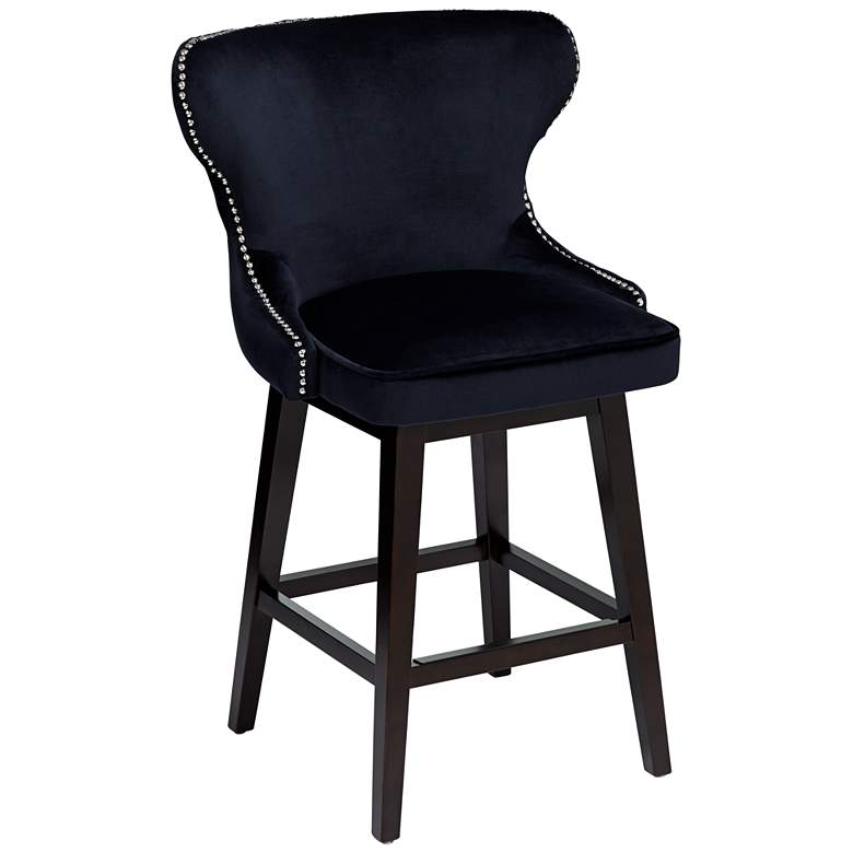 Image 1 Ariana 25 1/2" Silver Trimmed Navy Blue Swivel Counter Stool