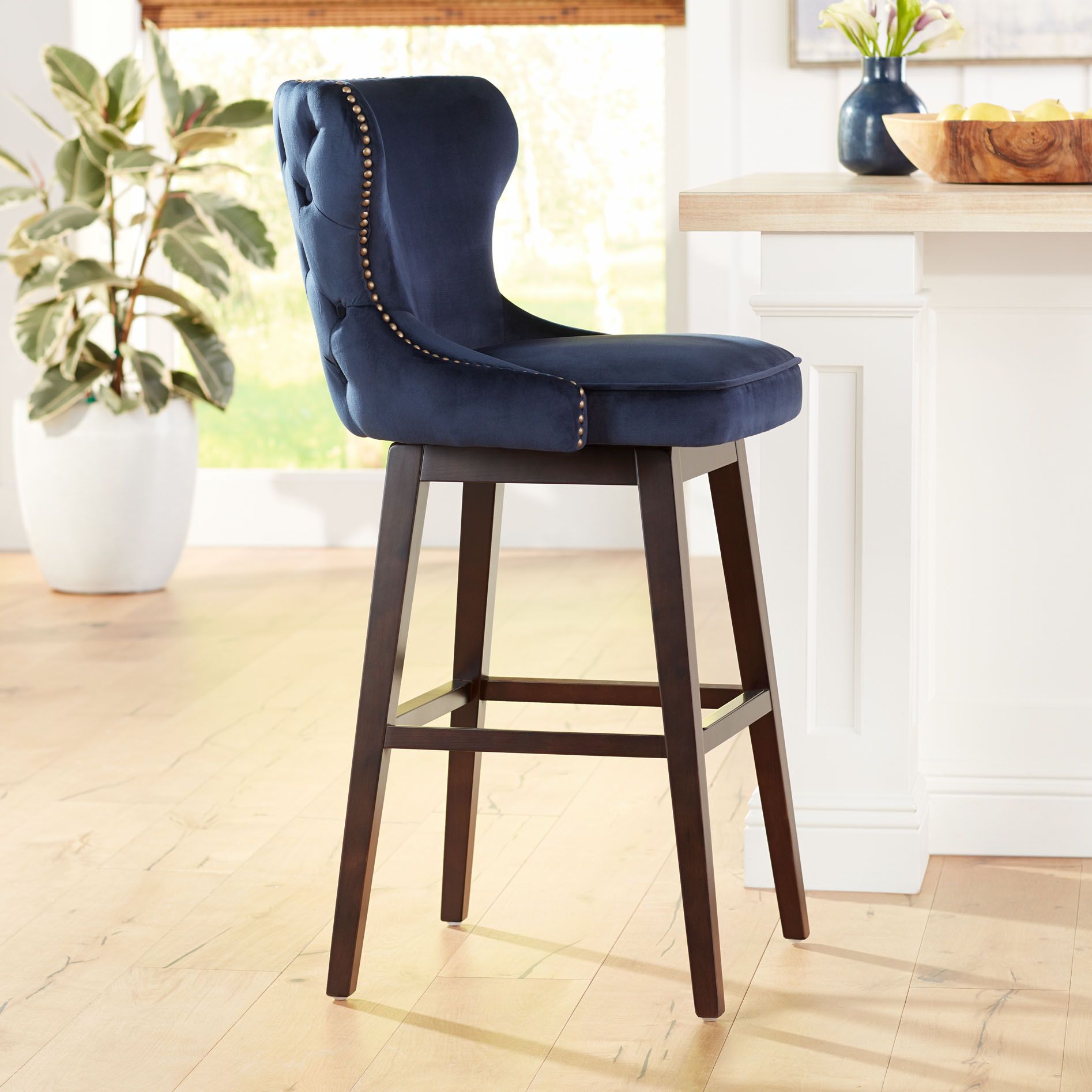 Navy blue counter online height stools