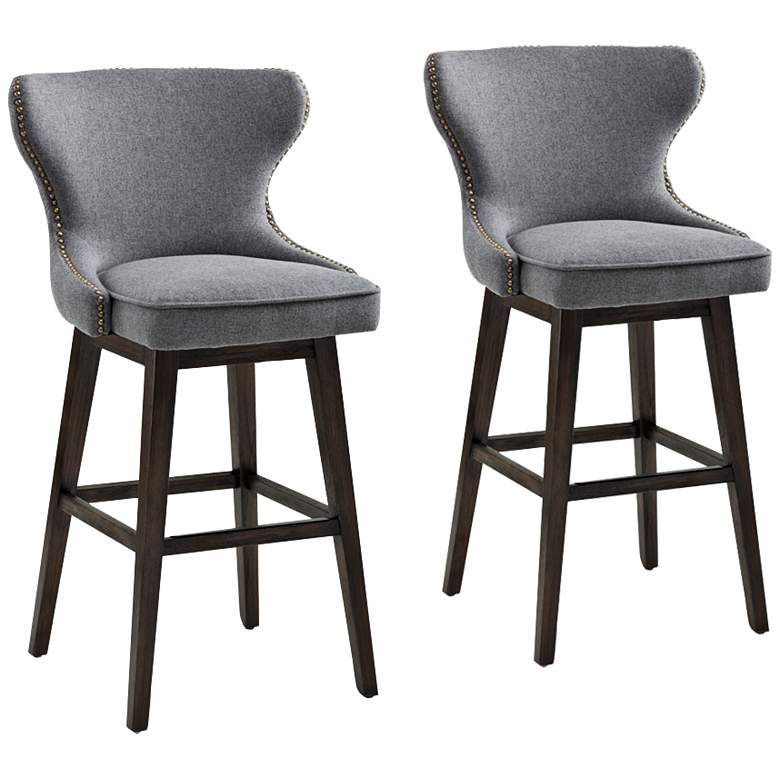 Image 1 Ariana 29 1/2" Dark Gray Fabric Swivel Bar Stools Set of 2