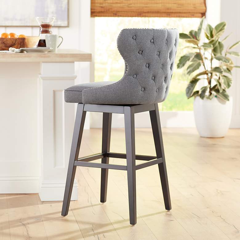 Image 6 Ariana 29 1/2" Dark Gray Fabric Swivel Bar Stools Set of 2 more views