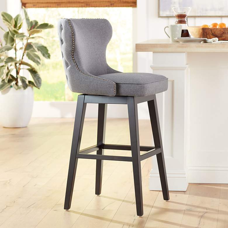 Image 7 Ariana 29 1/2" Dark Gray Fabric Swivel Bar Stools Set of 2 more views