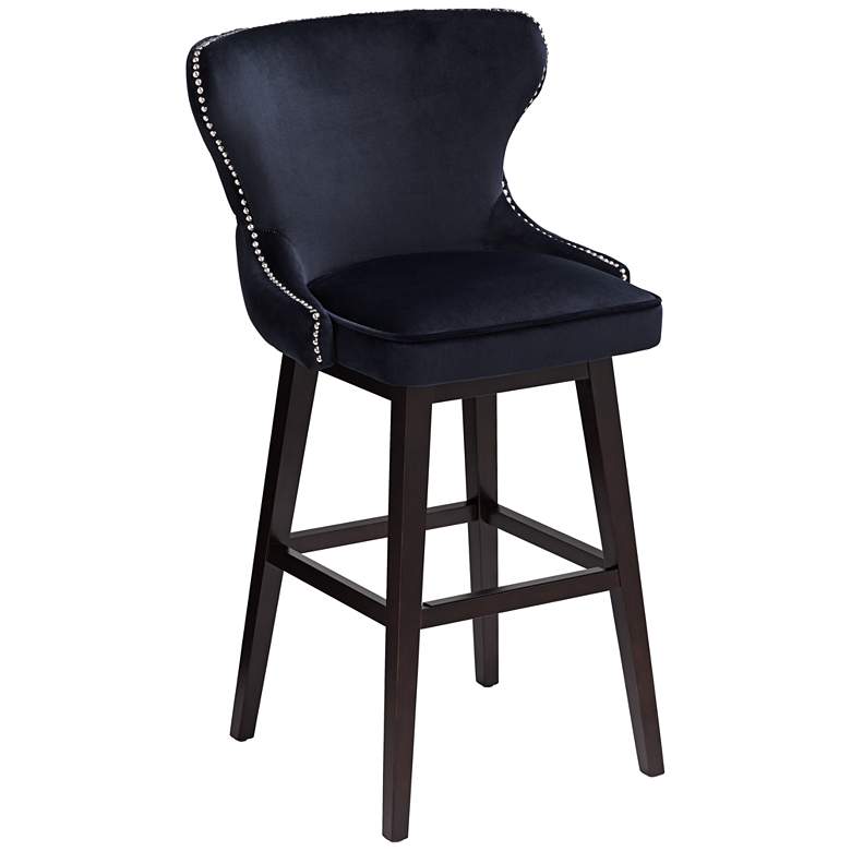 Image 1 Ariana 29 1/2 inch Silver Trimmed Navy Blue Swivel Bar Stool