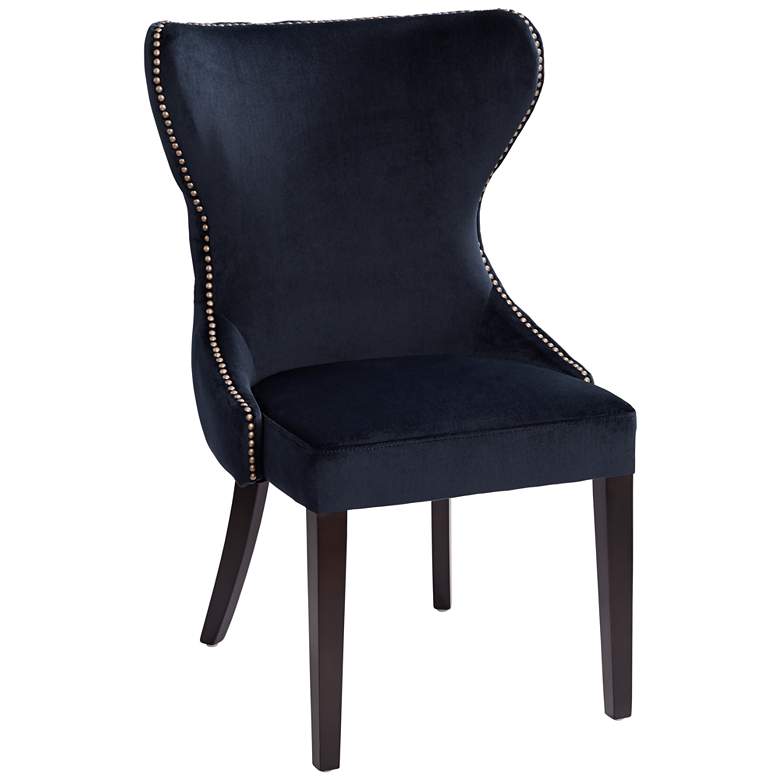 Image 3 Ariana Antique Brass Trimmed Navy Blue Velvet Dining Chair