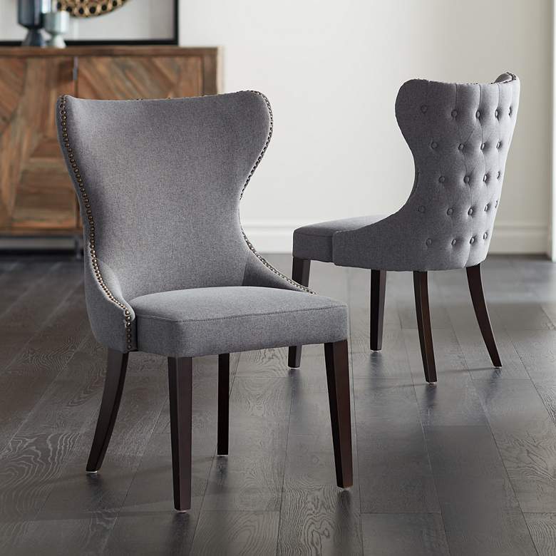Image 2 Ariana Dark Gray Fabric Tufted Dining Chairs Set of 2