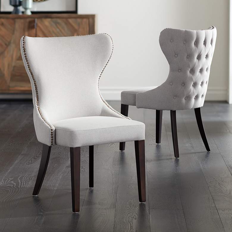 Image 2 Ariana Light Gray Fabric Tufted Dining Chairs Set of 2