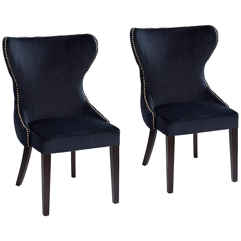 Image 3 Ariana Navy Blue Velvet Tufted Dining Chairs Set of 2