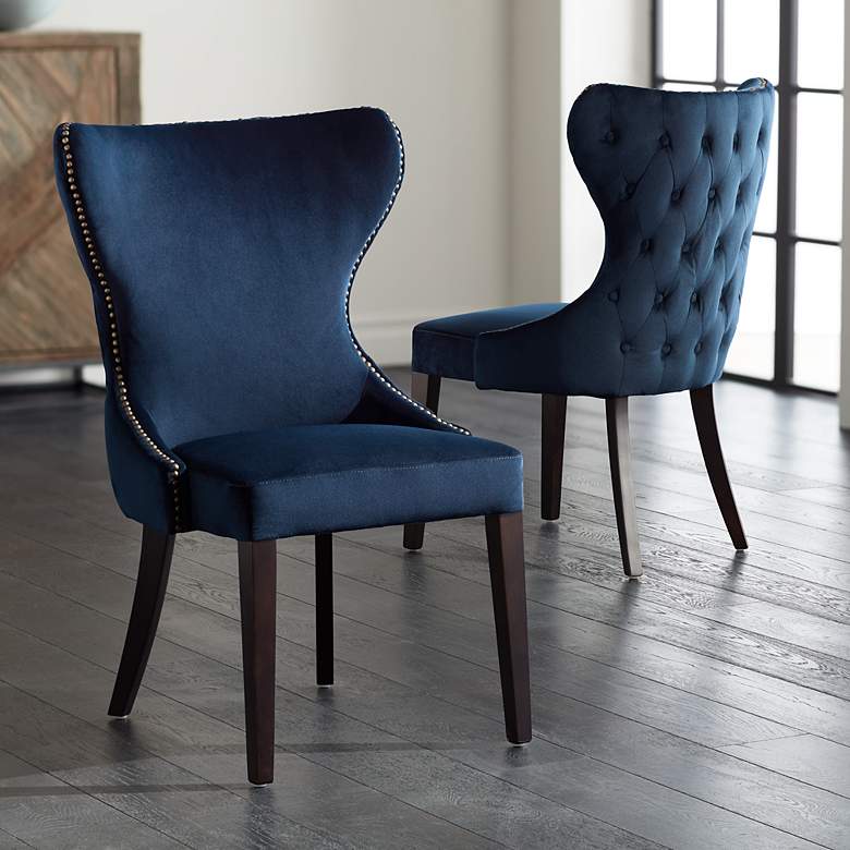 Image 2 Ariana Navy Blue Velvet Tufted Dining Chairs Set of 2