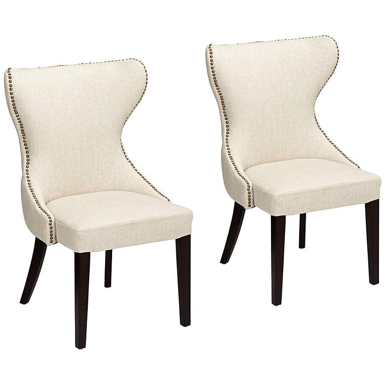 Image 2 Ariana Sand Fabric Tufted Dining Chairs Set of 2
