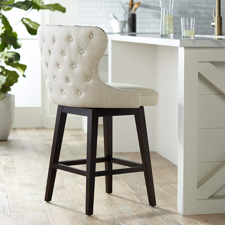 Image 1 Ariana Sand Linen 25 1/2 inch Swivel Counter Stool