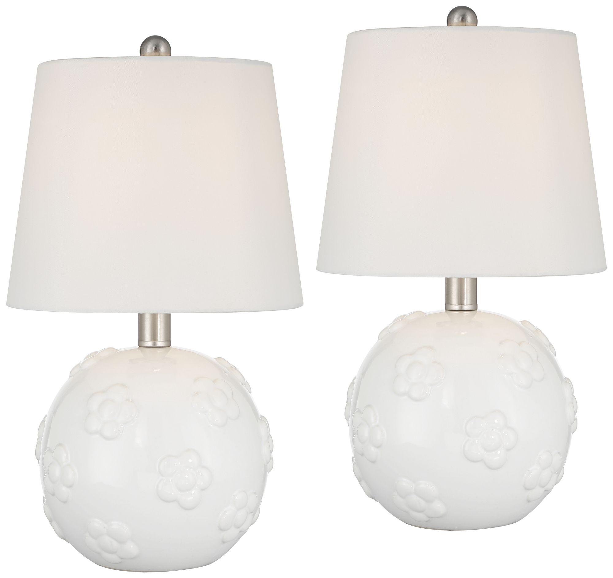 Image 2 Arianna 16"H White Flower Ceramic Accent Table Lamp Set with Dimmer