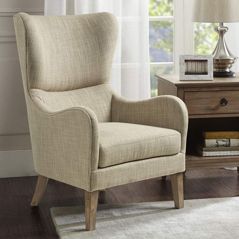 Image 1 Arianna Taupe Fabric Swoop Wing Chair