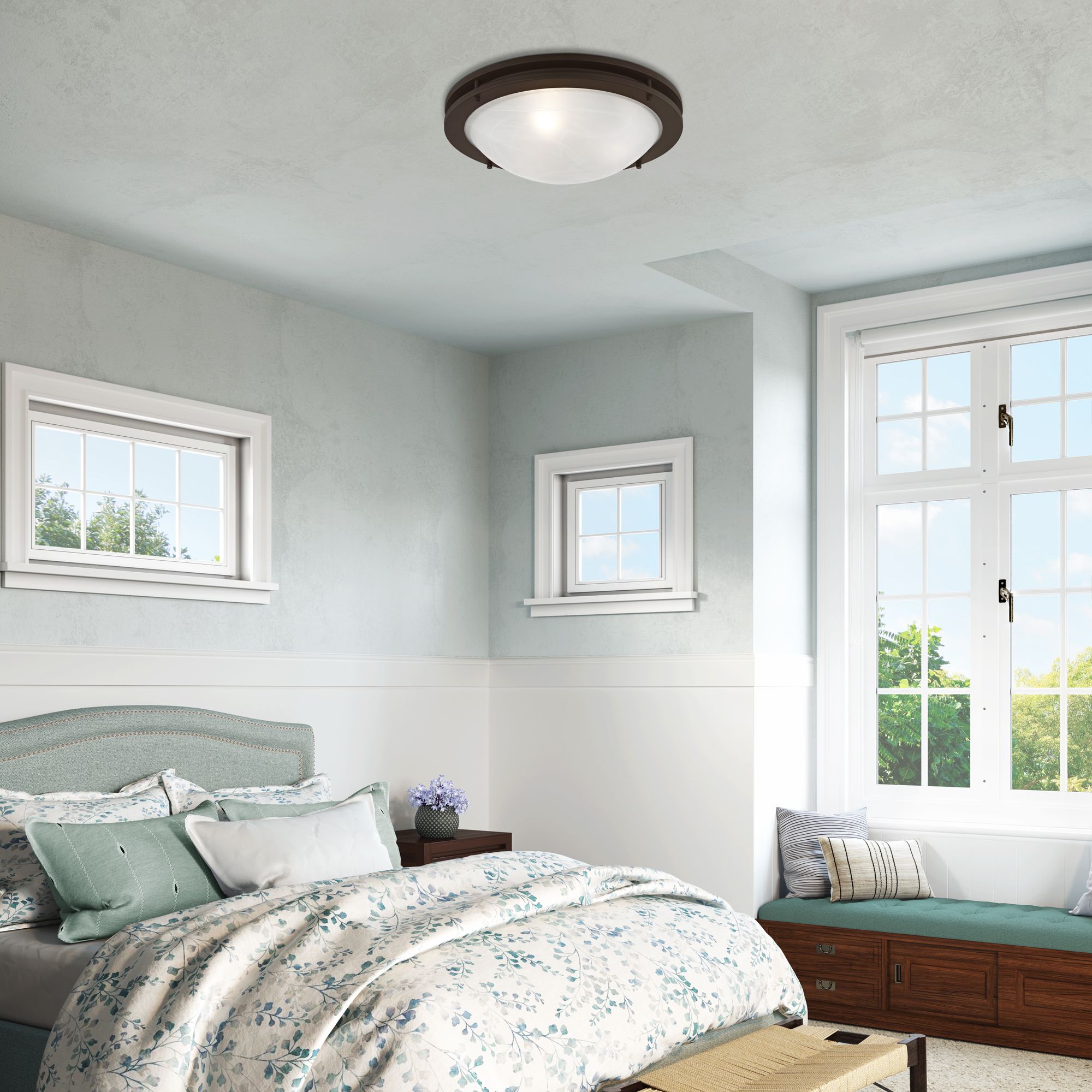 Ariel 17-in W Bronze Flush Mount Light