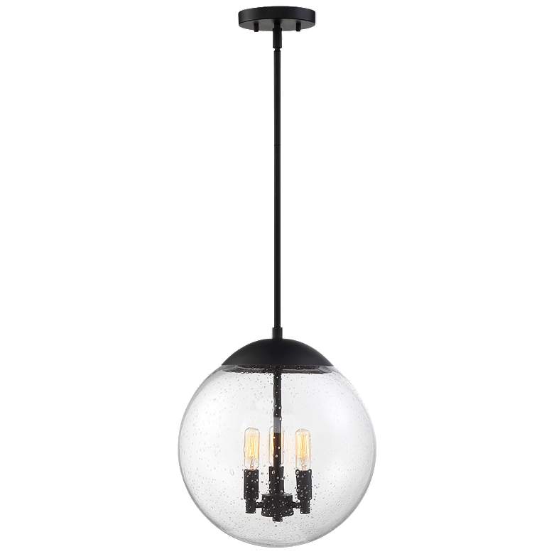 Image 1 Ariel; 3 Light; Pendant Fixture; Matte Black Finish with Clear Seedy Glass