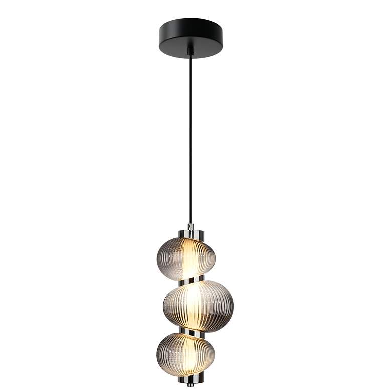 Image 1 Ariel 6.3" Wide Chrome, Black Pendant w/ Ribbed Smoke Ombre Shade