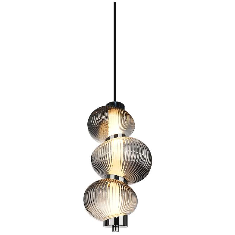 Image 2 Ariel 6.3" Wide Chrome, Black Pendant w/ Ribbed Smoke Ombre Shade more views