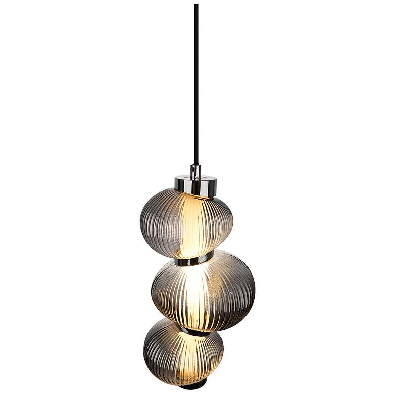 Image 3 Ariel 6.3" Wide Chrome, Black Pendant w/ Ribbed Smoke Ombre Shade more views
