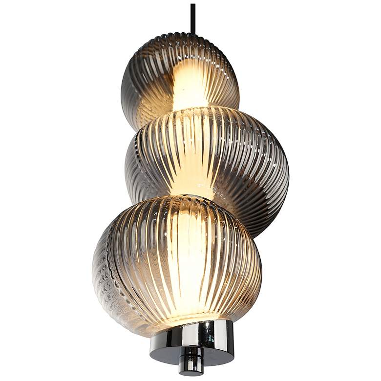 Image 4 Ariel 6.3" Wide Chrome, Black Pendant w/ Ribbed Smoke Ombre Shade more views