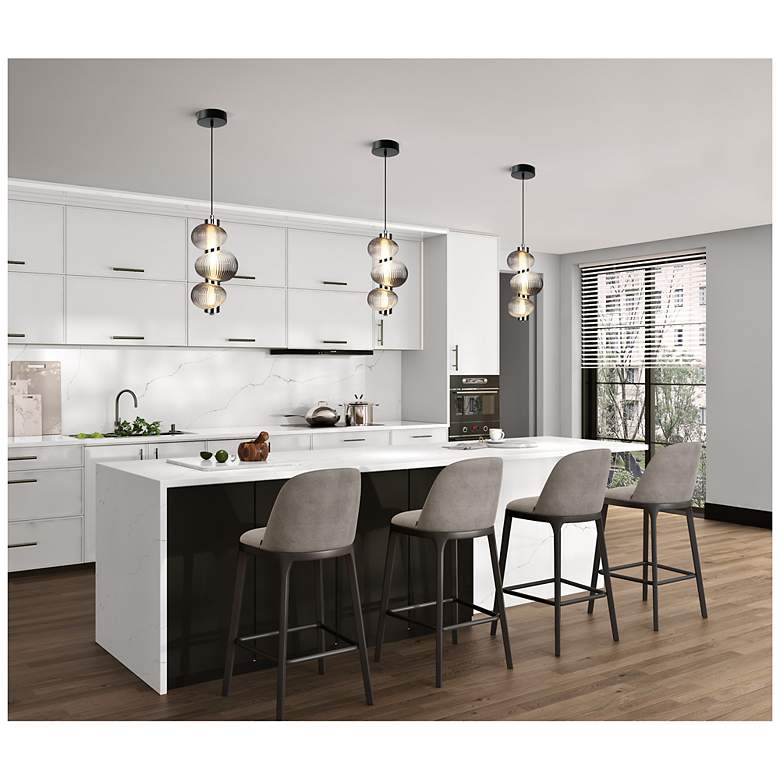 Image 6 Ariel 6.3" Wide Chrome, Black Pendant w/ Ribbed Smoke Ombre Shade more views