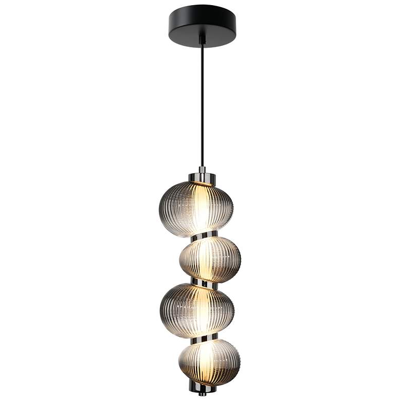 Image 1 Ariel 6.3" Wide Chrome, Black Pendant w/ Ribbed Smoke Ombre Shade