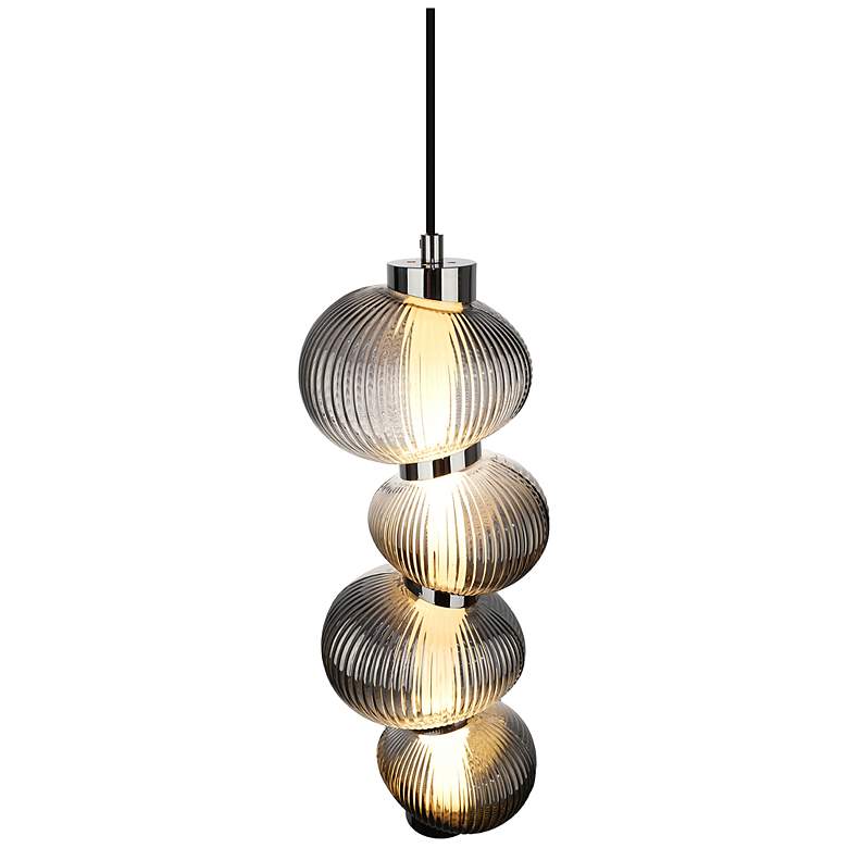 Image 4 Ariel 6.3" Wide Chrome, Black Pendant w/ Ribbed Smoke Ombre Shade more views