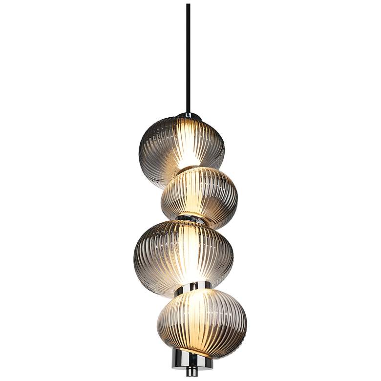 Image 5 Ariel 6.3" Wide Chrome, Black Pendant w/ Ribbed Smoke Ombre Shade more views