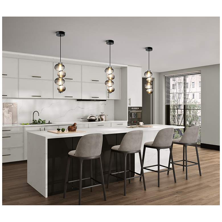 Image 6 Ariel 6.3" Wide Chrome, Black Pendant w/ Ribbed Smoke Ombre Shade more views