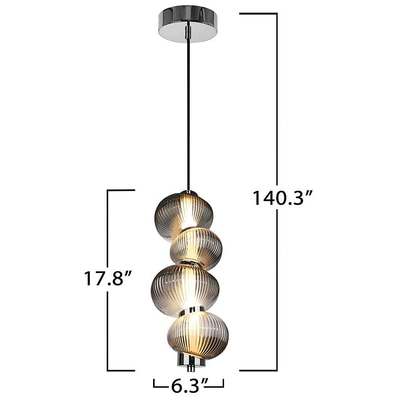 Image 7 Ariel 6.3" Wide Chrome, Black Pendant w/ Ribbed Smoke Ombre Shade more views