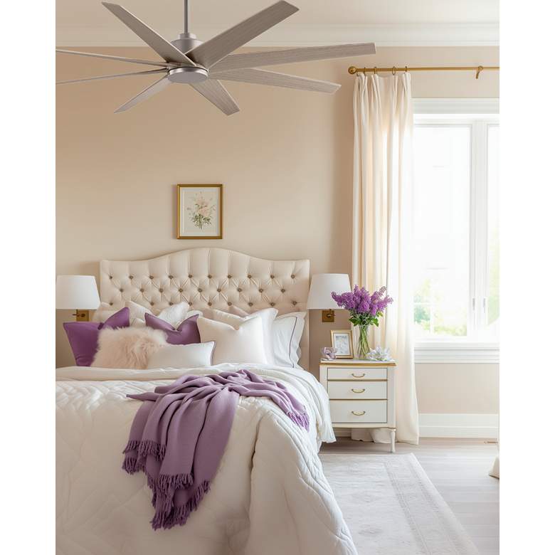 Image 2 Ariella 64" 8-Blade Brushed Nickel Ceiling Fan w/ Gray Ash Blades more views
