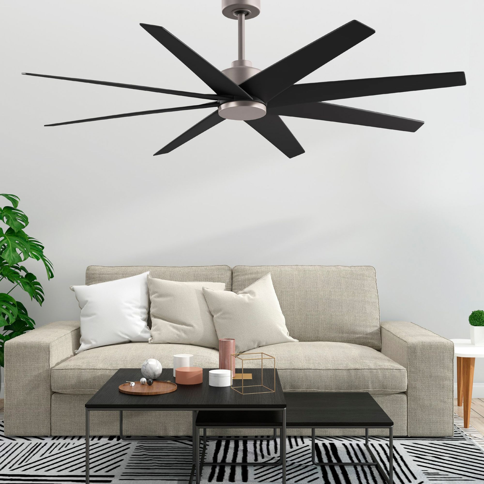 Image 2 Ariella 64" 8-Blade Brushed Nickel Ceiling Fan w/ Matte Black Blades more views
