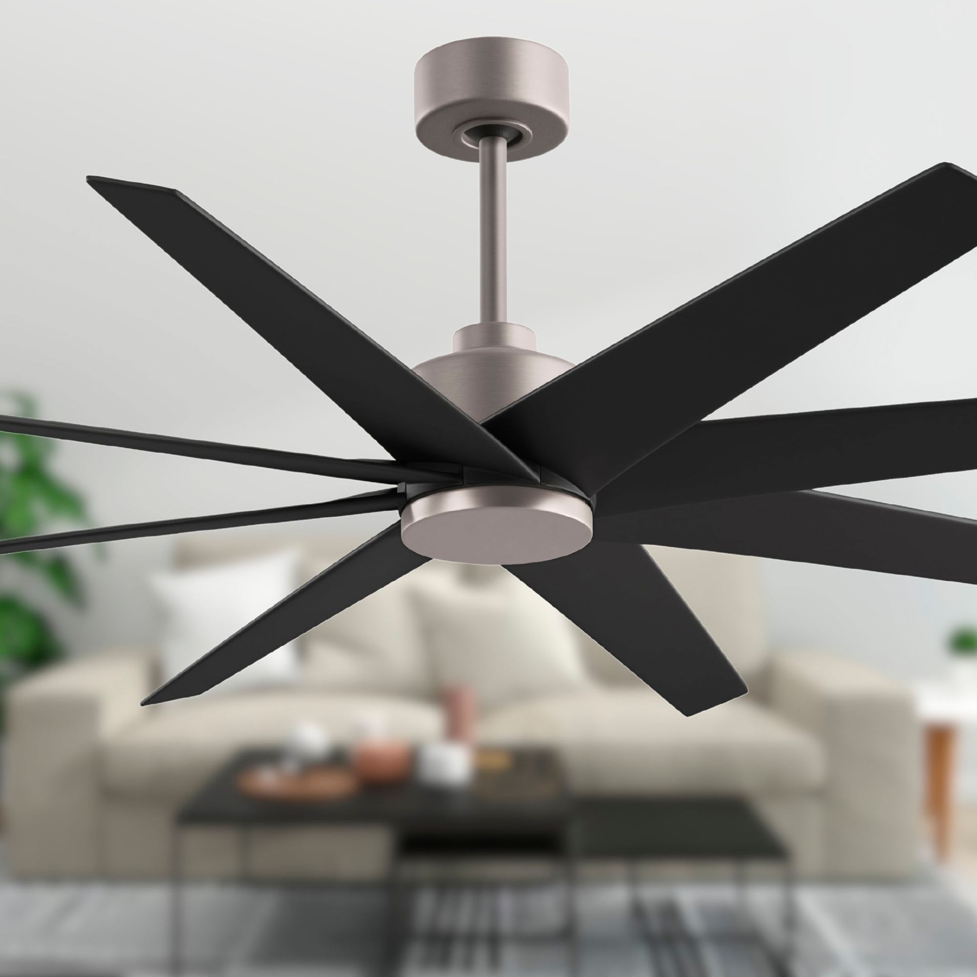 Image 3 Ariella 64" 8-Blade Brushed Nickel Ceiling Fan w/ Matte Black Blades more views