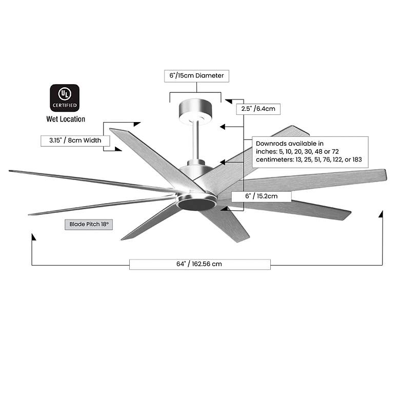 Image 5 Ariella 64" 8-Blade Brushed Nickel Ceiling Fan w/ Matte Black Blades more views