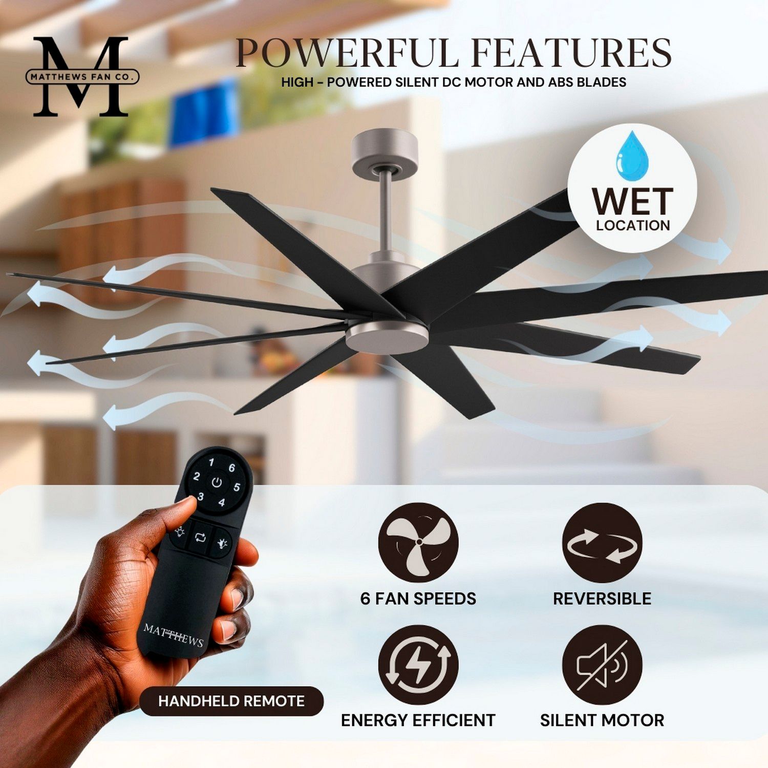 Image 6 Ariella 64" 8-Blade Brushed Nickel Ceiling Fan w/ Matte Black Blades more views