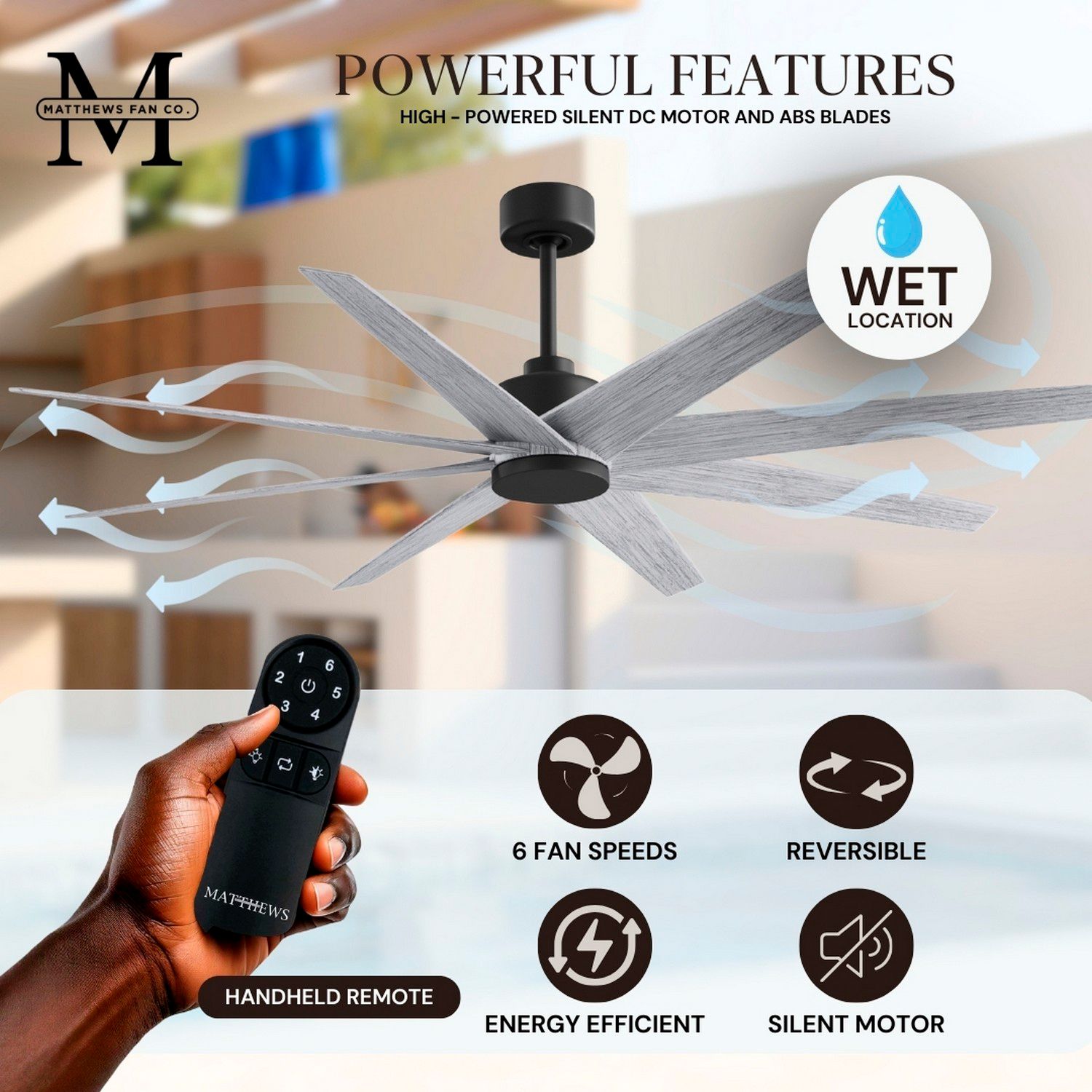 Image 6 Ariella 64" 8-Blade Matte Black Ceiling Fan w/ Barn Wood Blades more views