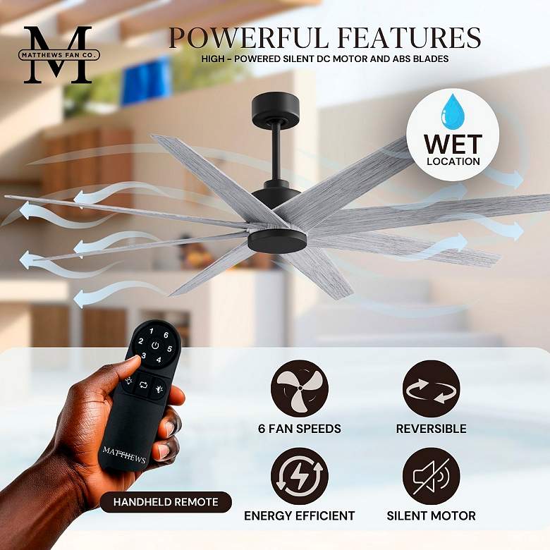 Image 6 Ariella 64" 8-Blade Matte Black Ceiling Fan w/ Barn Wood Blades more views