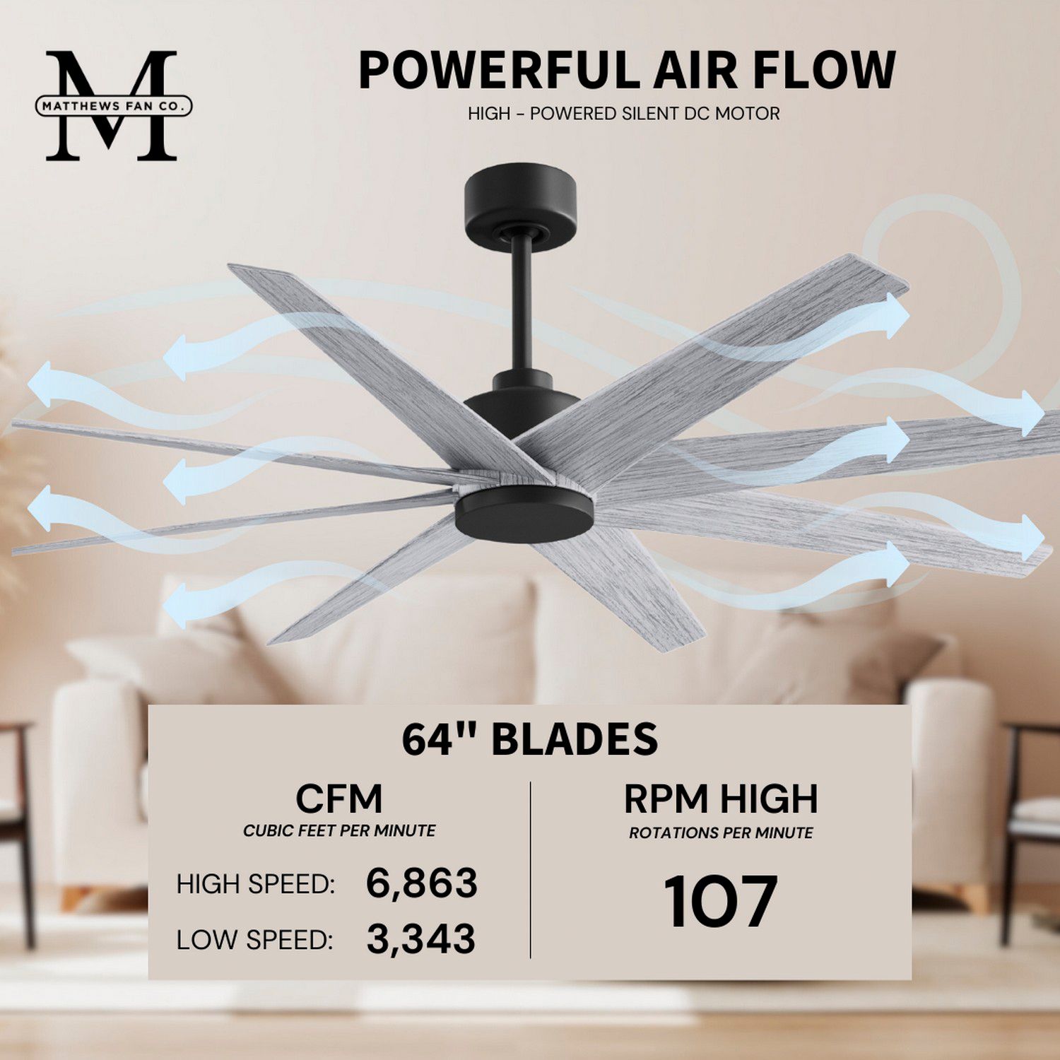 Image 7 Ariella 64" 8-Blade Matte Black Ceiling Fan w/ Barn Wood Blades more views