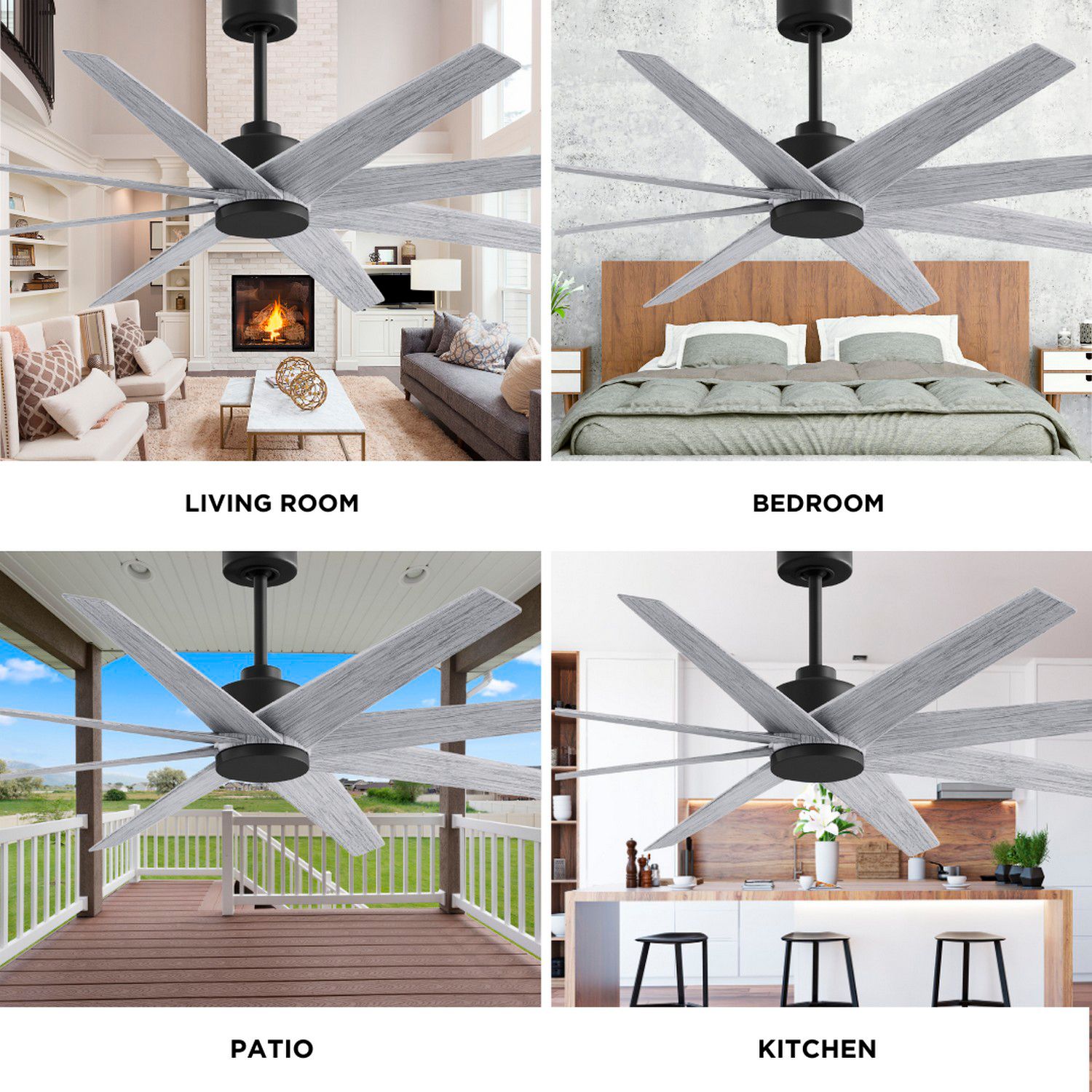 Ariella 64" 8-Blade Matte Black Ceiling Fan w/ Barn Wood Blades