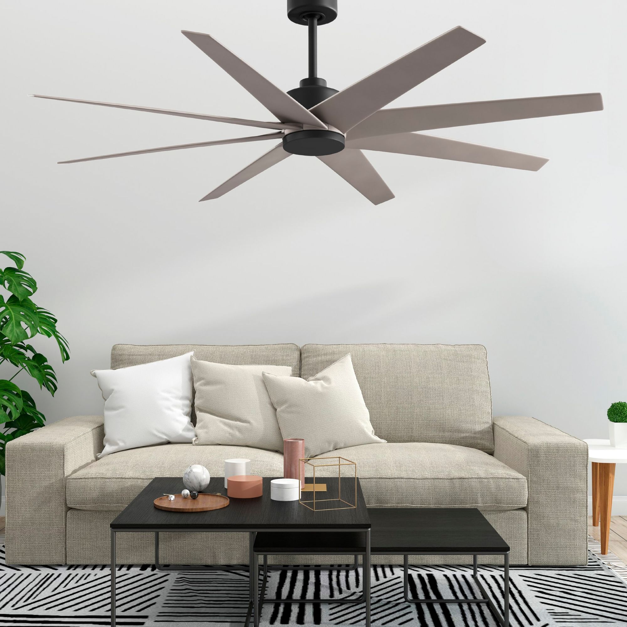 Image 2 Ariella 64" 8-Blade Matte Black Ceiling Fan w/ Brushed Nickel Blades more views
