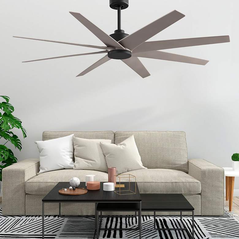 Image 2 Ariella 64" 8-Blade Matte Black Ceiling Fan w/ Brushed Nickel Blades more views