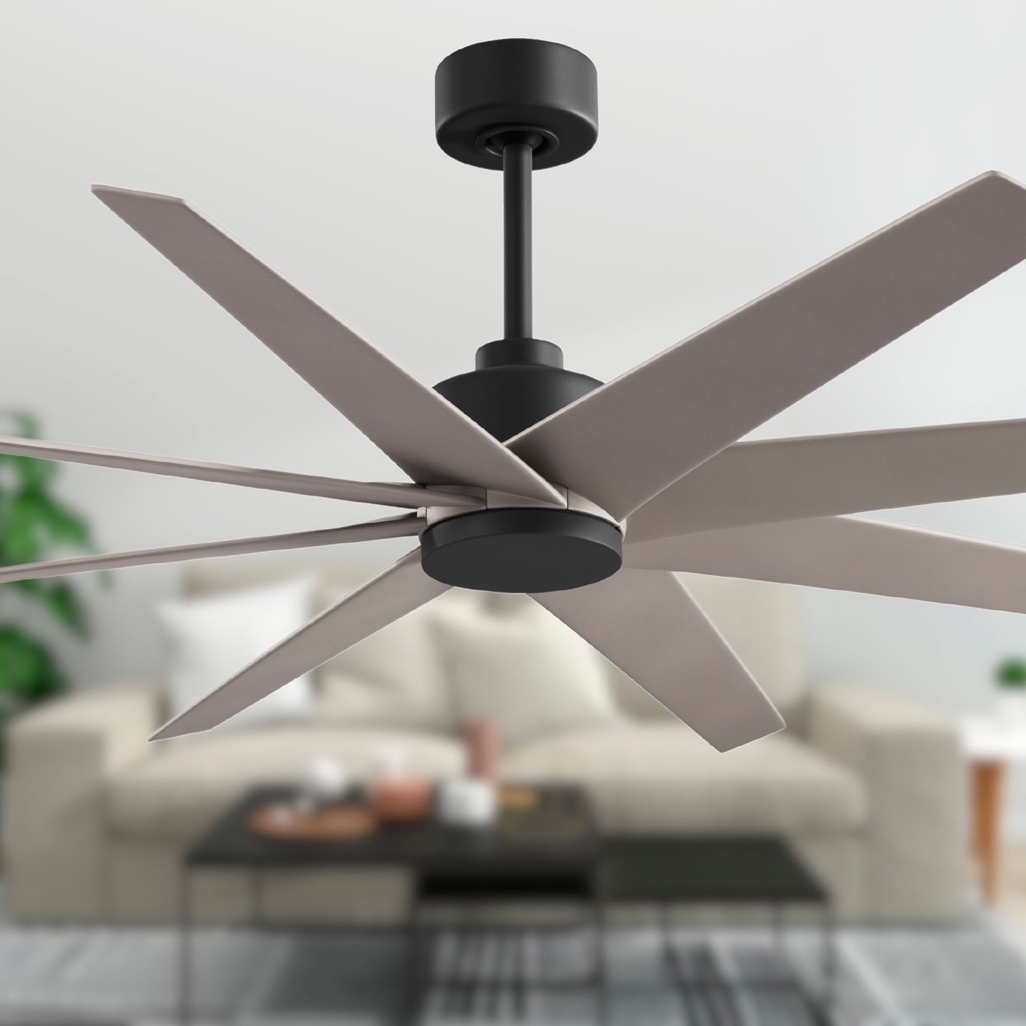 Image 3 Ariella 64" 8-Blade Matte Black Ceiling Fan w/ Brushed Nickel Blades more views