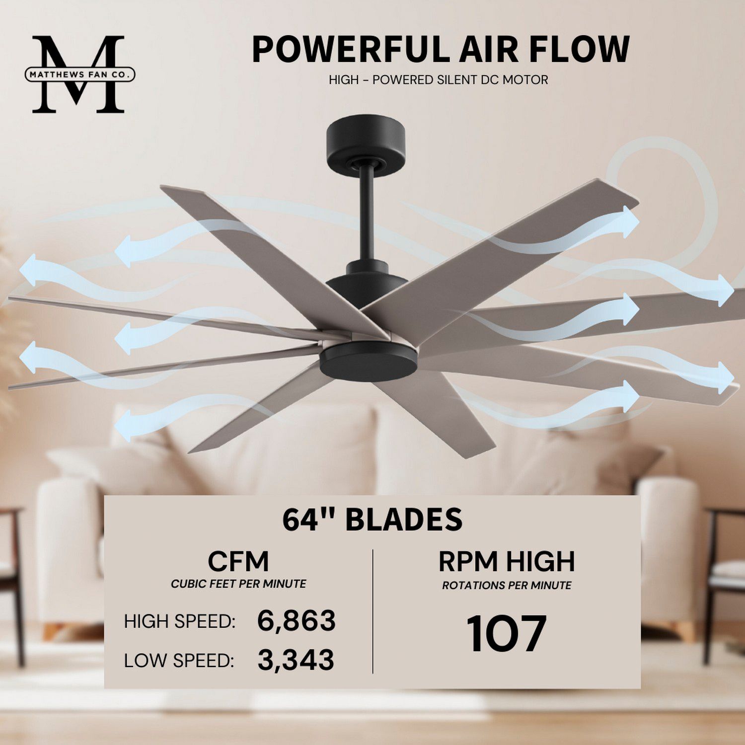 Image 7 Ariella 64" 8-Blade Matte Black Ceiling Fan w/ Brushed Nickel Blades more views