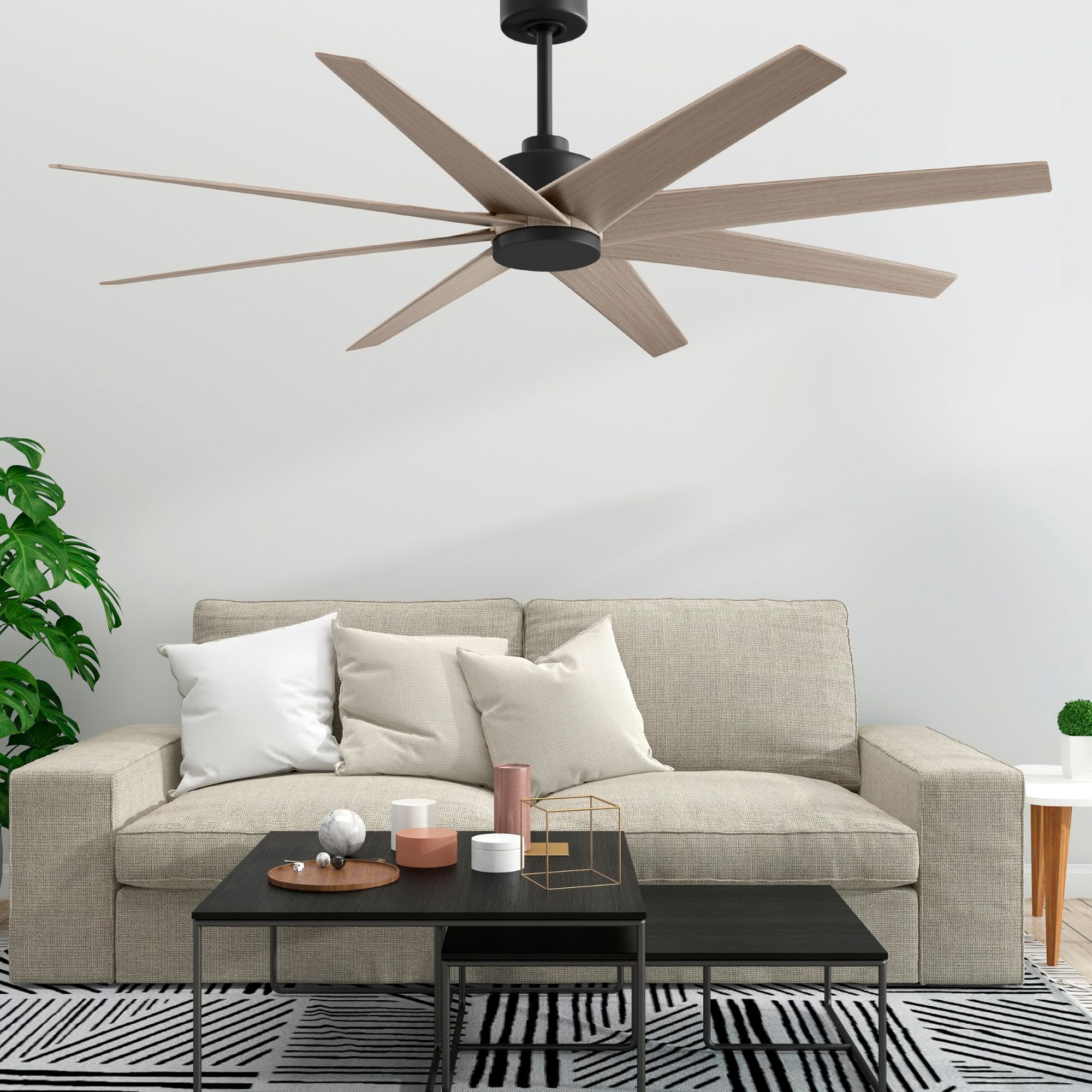 Image 3 Ariella 64" 8-Blade Matte Black Ceiling Fan w/ Gray Ash Blades more views