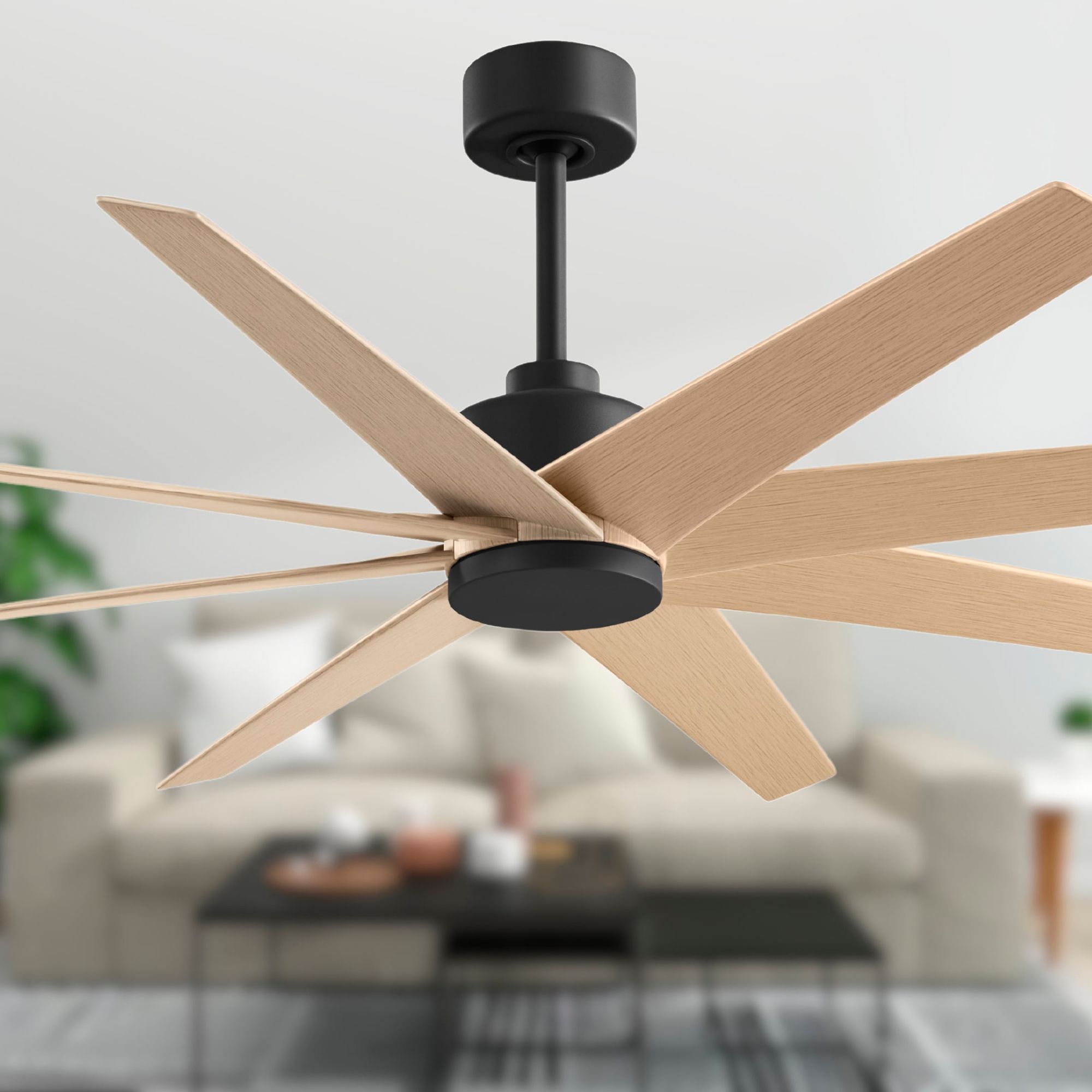 Image 3 Ariella 64" 8-Blade Matte Black Ceiling Fan w/ Light Maple Blades more views