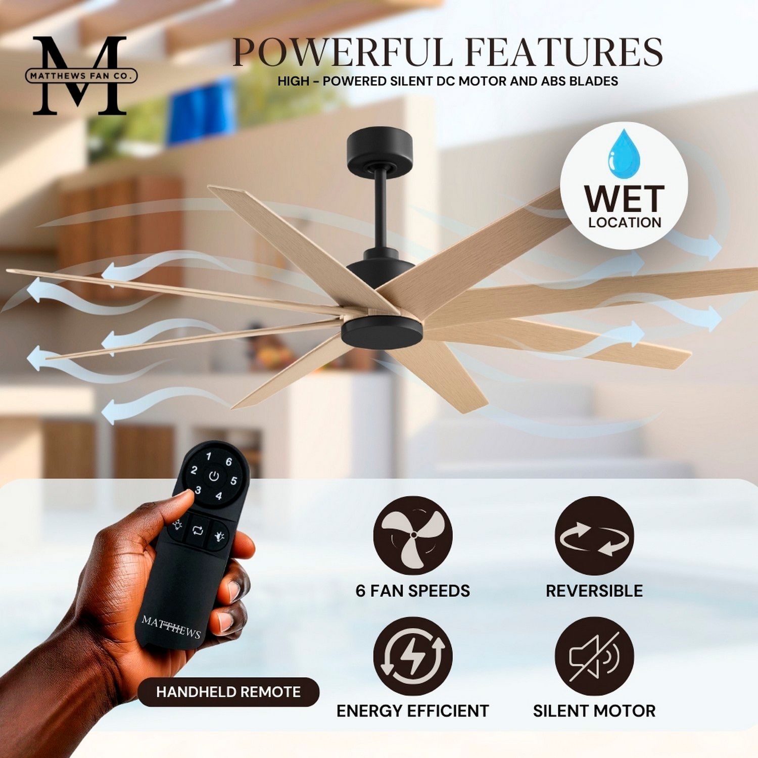 Image 6 Ariella 64" 8-Blade Matte Black Ceiling Fan w/ Light Maple Blades more views